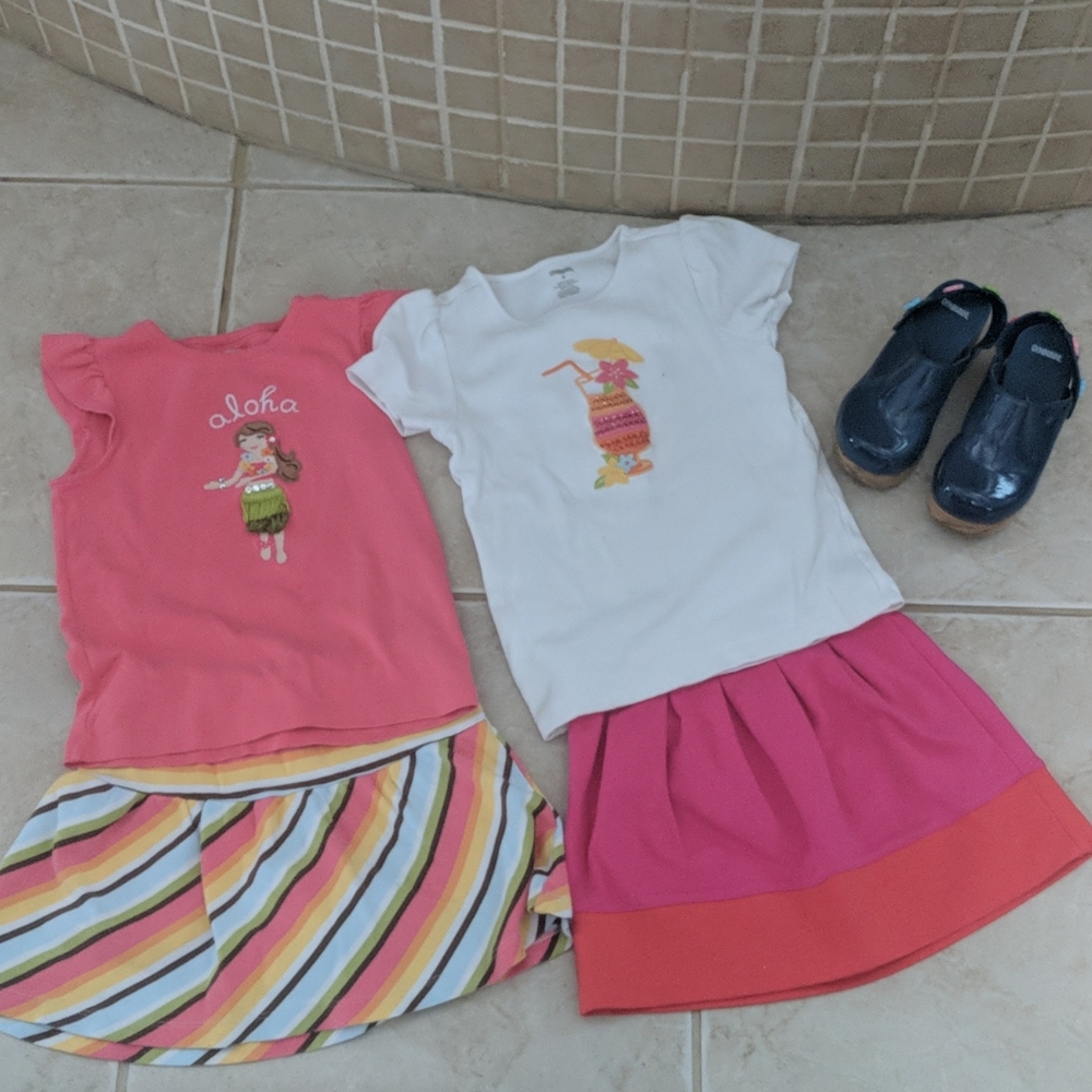 Girls size 6 gymboree skirt shirt sets and shoes